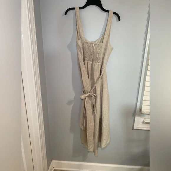 Aritzia Wilfred New Saturn Natural Linen Wrap Midi Dress Size 10 - Picture 8 of 16